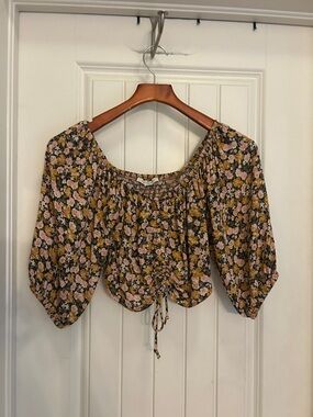 American Eagle Outfitters Floral Drawstring Crop Top - Pink & Olive